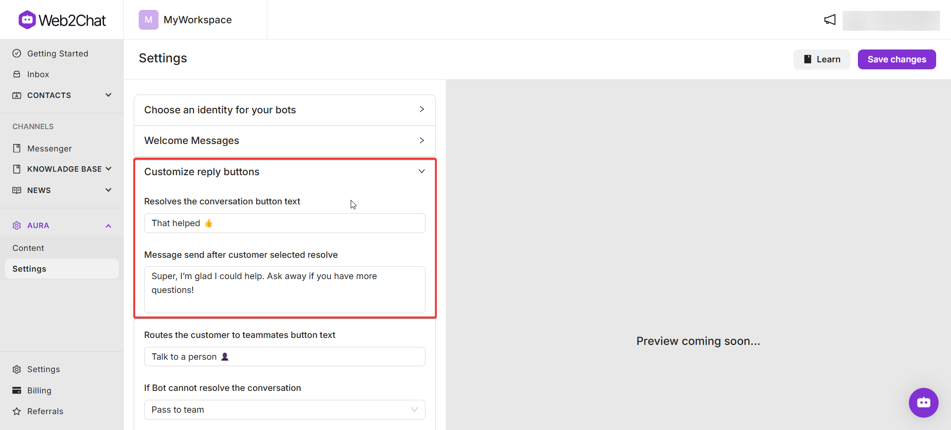 How To Customize Aura | Web2Chat Help Center