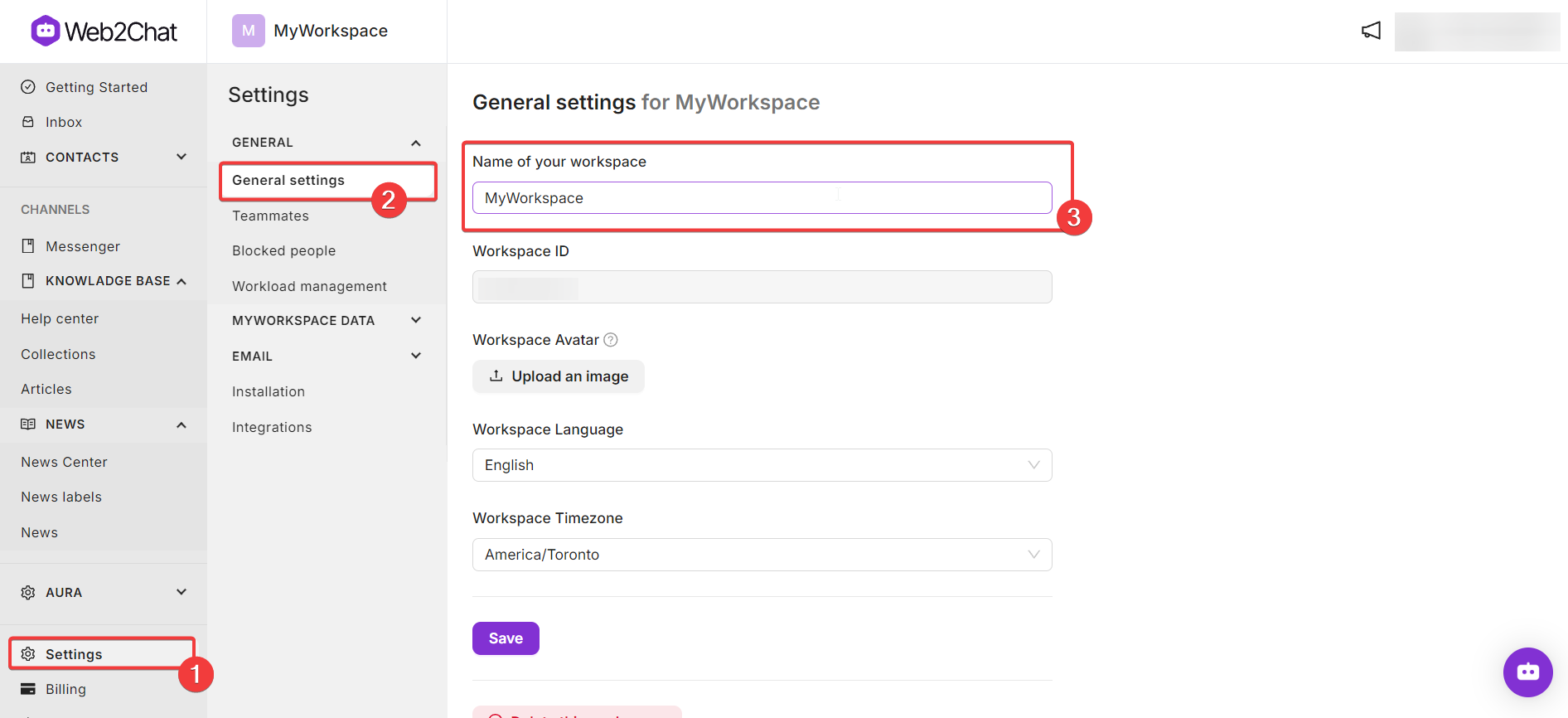 Your Workspace Settings | Web2Chat Help Center